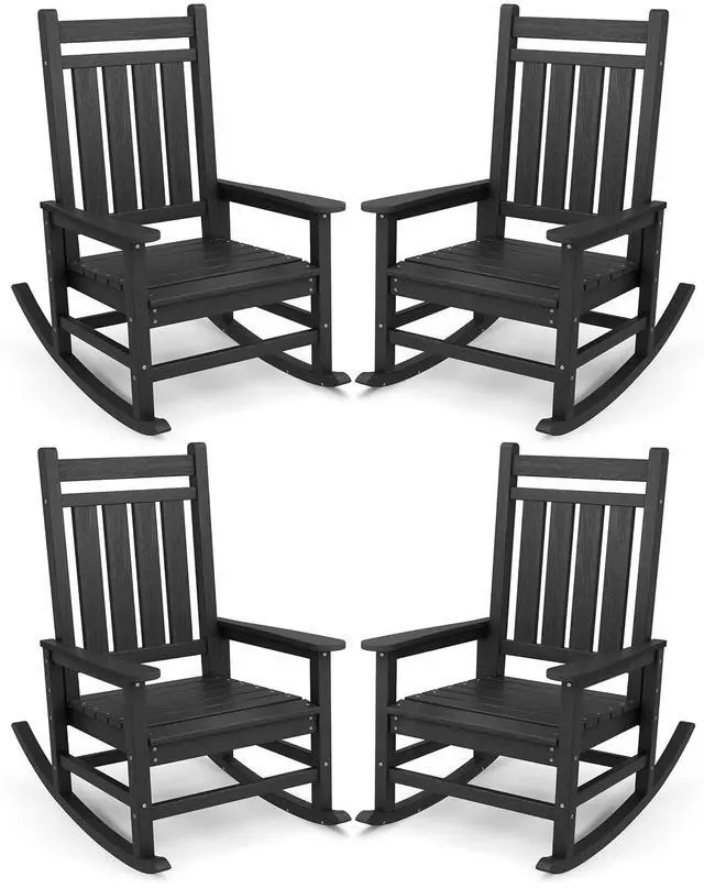 Main image of Oversized Outdoor Rocking Chair Set of 4, HDPE Rocker for Adults, Patio Rocking Chairs for Porch, Black