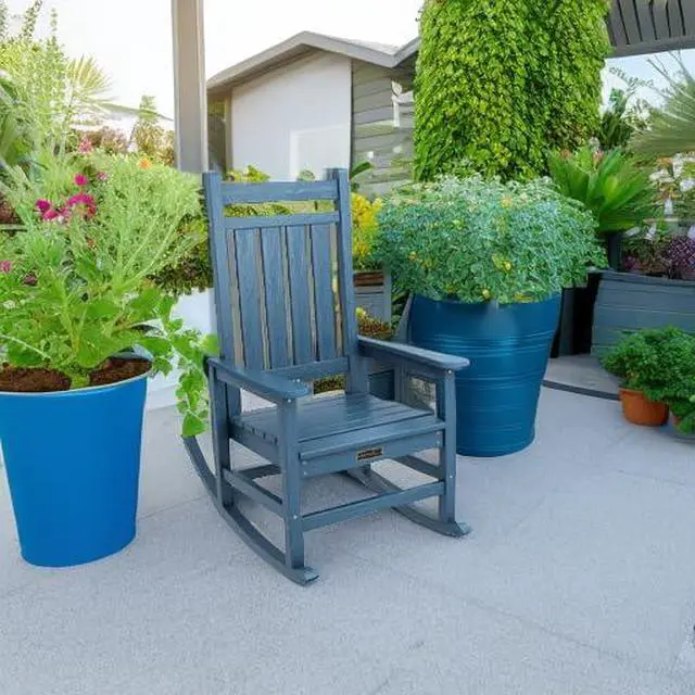 Alt view image 2 of 7 - Oversized Rocking Chair, Outdoor Rocking Chair for Adults, All Weather Resistant Porch Rocker for Lawn Garden, Blue