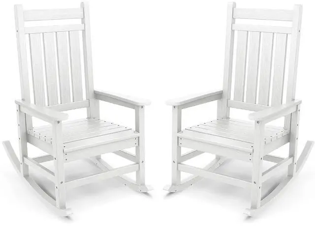 Main image of Outdoor Rocking Chair, HDPE Rocking Chair for Adults, All Weather Porch Oversized Rockers for Lawn Garden, White