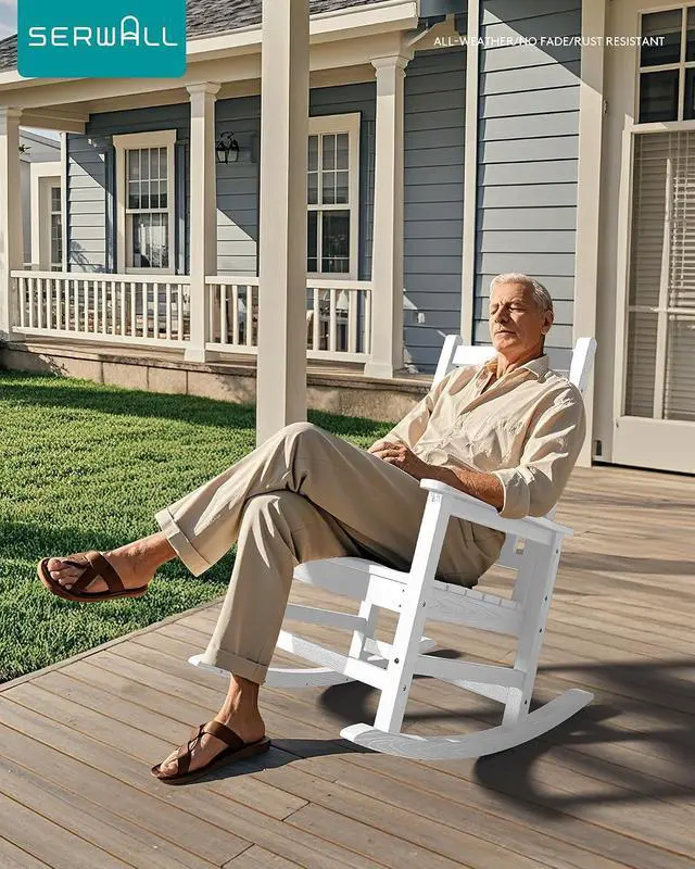 Alt view image 5 of 7 - Oversized Outdoor Rocking Chair Set of 4, HDPE Rocker for Adults, Patio Rocking Chairs for Porch, White