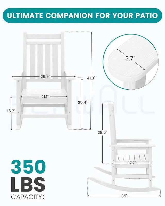 Alt view image 2 of 7 - Oversized Outdoor Rocking Chair Set of 4, HDPE Rocker for Adults, Patio Rocking Chairs for Porch, White