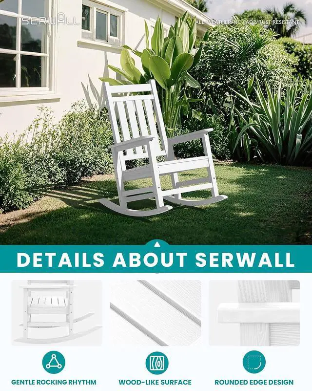 Alt view image 3 of 7 - Oversized Outdoor Rocking Chair Set of 4, HDPE Rocker for Adults, Patio Rocking Chairs for Porch, White
