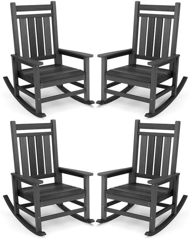 Main image of Outdoor Rocking Chair Set of 4, HDPE Rocking Chair for Adults, All Weather Porch Rocker for Lawn Garden, Unique Color Matching Each Chair Varies, Multi-Tone Black