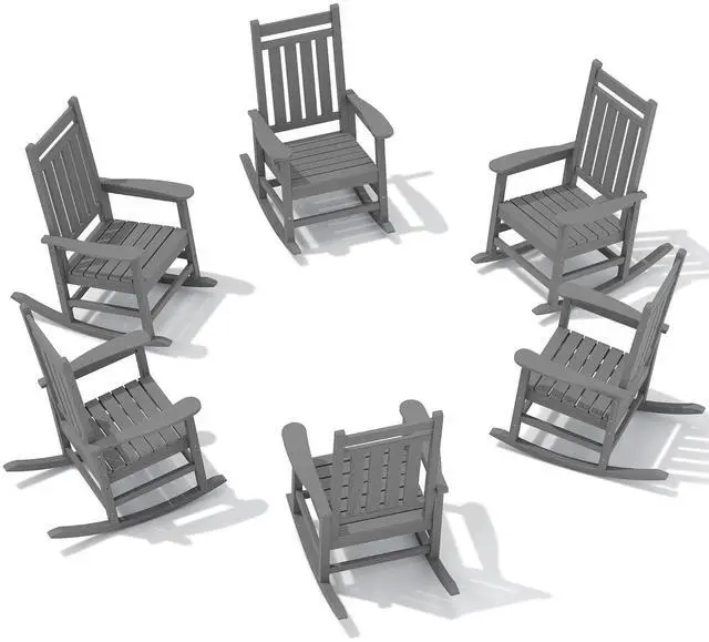 Main image of HDPE Outdoor Rocking Chair Set of 6, Patio Rocking Chairs for Adults, All Weather Outdoor Rockers for Lawn, Grey