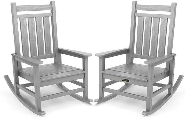 Main image of Oversized Outdoor Rocking Chair Set of 2, HDPE Rocker for Adults, Patio Rocking Chairs for Porch, Sliver Gray