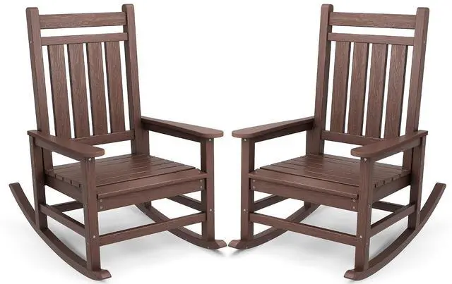 Main image of Oversized Outdoor Rocking Chair Set of 2, HDPE Rocker for Adults, Patio Rocking Chairs for Porch, Brown
