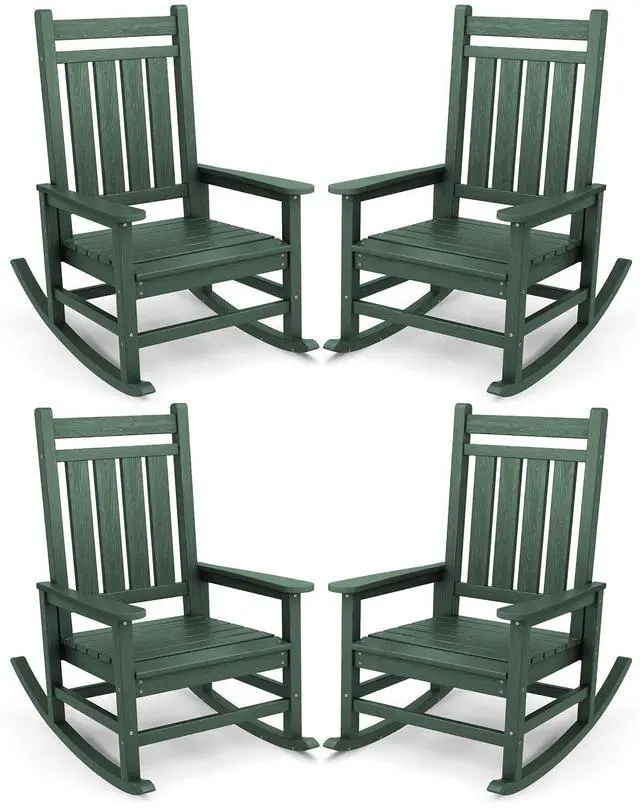 Main image of Oversized Outdoor Rocking Chair Set of 4, HDPE Rocker for Adults, Patio Rocking Chairs for Porch, Green