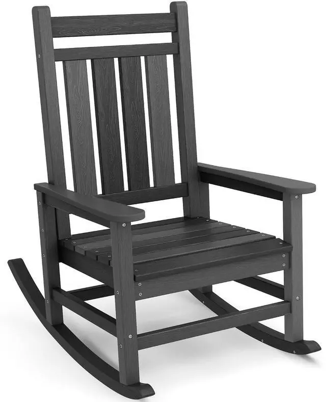 Main image of Outdoor Rocking Chair, HDPE Rocking Chair for Adults, All Weather Porch Rocker for Lawn Garden, Unique Color Matching Each Chair Varies, Multi-Tone Black