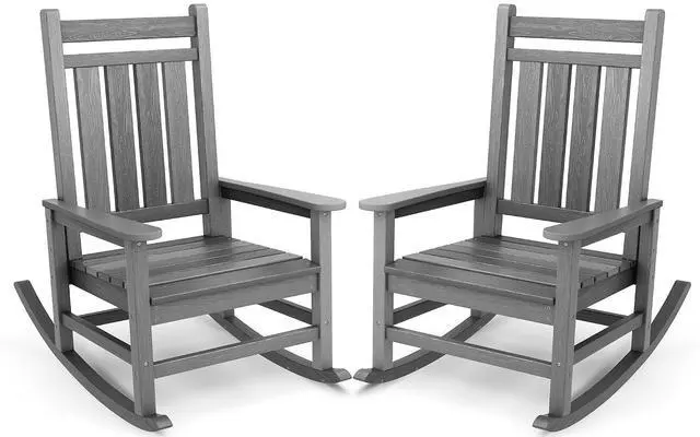 Main image of Outdoor Rocking Chair Set of 2, HDPE Rocking Chair for Adults, All Weather Porch Rocker for Lawn Garden, Unique Color Matching Each Chair Varies, Multi-Tone Grey