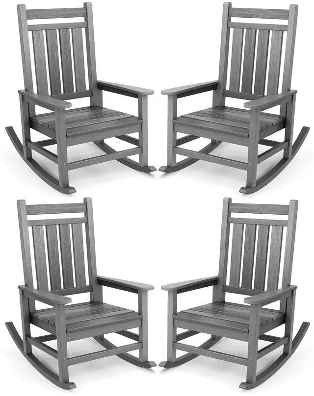 Main image of Outdoor Rocking Chair Set of 4, HDPE Rocking Chair for Adults, All Weather Porch Rocker for Lawn Garden, Unique Color Matching Each Chair Varies, Multi-Tone Grey