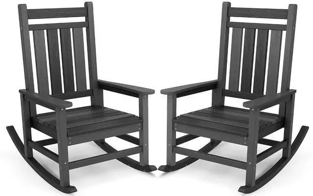 Main image of Outdoor Rocking Chair Set of 2, HDPE Rocking Chair for Adults, All Weather Porch Rocker for Lawn Garden, Unique Color Matching Each Chair Varies, Multi-Tone Black