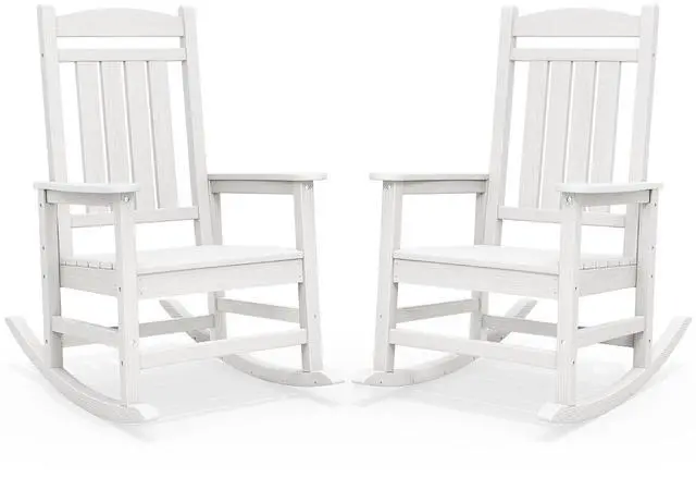 Main image of Oversized Outdoor Rocking Chairs Set of 2, Oversized HDPE Porch Rockers for Adults, All-Weather Composite Patio Rocking Chairs, White