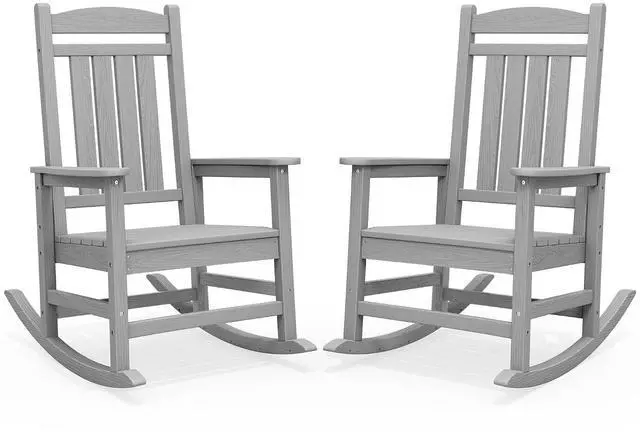Main image of Oversized HDPE Outdoor Rocking Chair Set of 2, Oversized Patio Rocking Chairs, All-Weather Porch Rockers for Adults, Light Gray