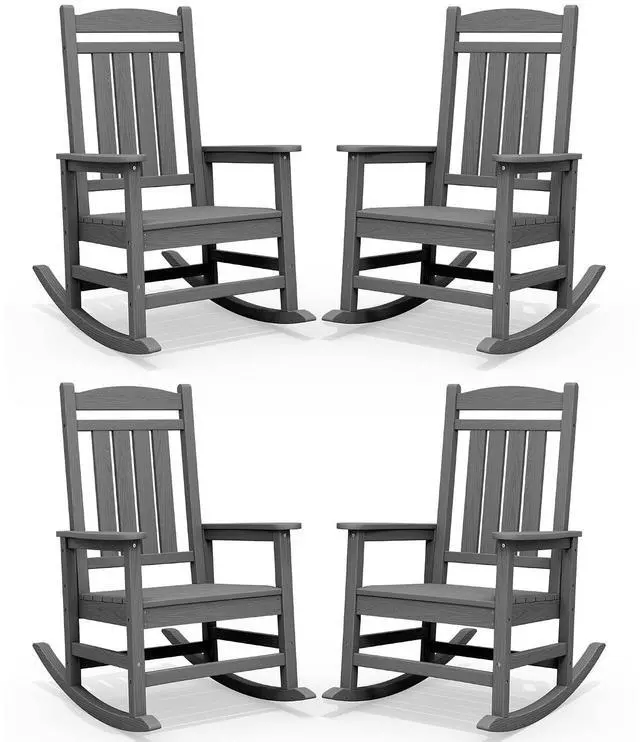 Main image of Oversized Outdoor Rocking Chair Set of 4, HDPE Patio Rocking Chair, All-Weather Porch Rocker for Balcony, Yard, Dark Gray