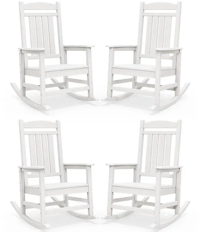 Main image of Oversized Outdoor Rocking Chairs Set of 4, Oversized HDPE Porch Rockers for Adults, All-Weather Composite Patio Rocking Chairs, White