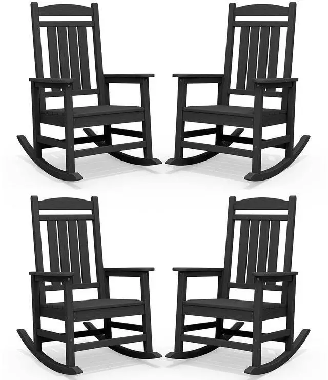 Main image of Oversized HDPE Outdoor Rocking Chair Set of 4, Patio Rocking Chairs, All-Weather Porch Rockers for Adults, Black