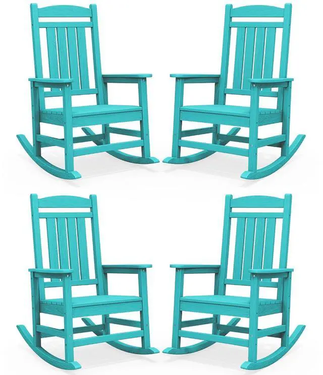 Main image of Oversized HDPE Outdoor Rocking Chair Set of 4, Patio Rocking Chairs, All-Weather Porch Rockers for Adults, Aruba Blue