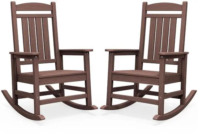 Main image of Oversized HDPE Outdoor Rocking Chair Set of 2, Oversized Patio Rocking Chairs, All-Weather Porch Rockers for Adults, Coffee