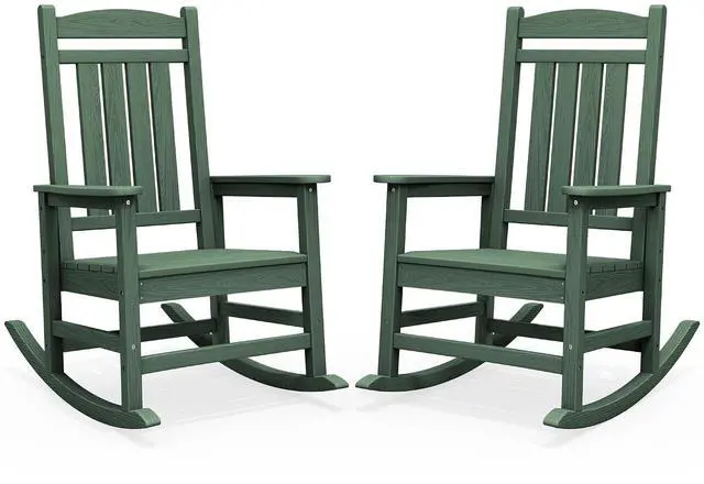 Main image of Oversized HDPE Outdoor Rocking Chair Set of 2, Oversized Patio Rocking Chairs, All-Weather Porch Rockers for Adults, Green