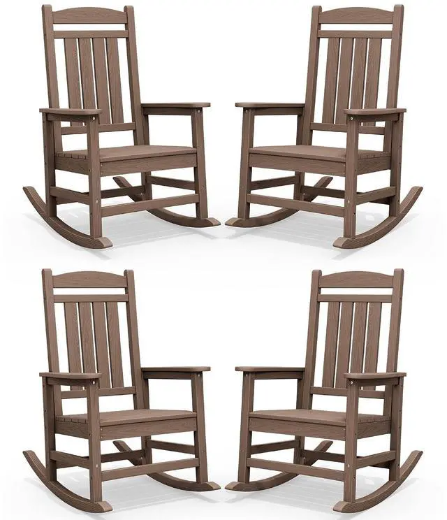 Main image of Oversized HDPE Outdoor Rocking Chair Set of 4, Patio Rocking Chairs, All-Weather Porch Rockers for Adults, Brown