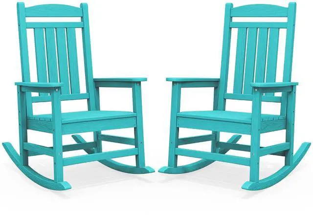 Main image of Oversized HDPE Outdoor Rocking Chair Set of 2, Patio Rocking Chairs, All-Weather Porch Rockers for Adults, Aruba Blue