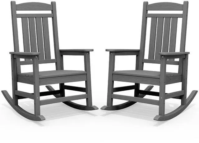 Main image of Oversized Outdoor Rocking Chair Set of 2, HDPE Patio Rocking Chair, All-Weather Porch Rocker for Balcony, Yard, Dark Gray