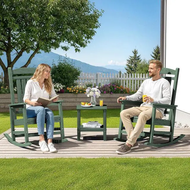 Alt view image 2 of 7 - Oversized HDPE Outdoor Rocking Chair Set of 4, Oversized Patio Rocking Chairs, All-Weather Porch Rockers for Adults, Green