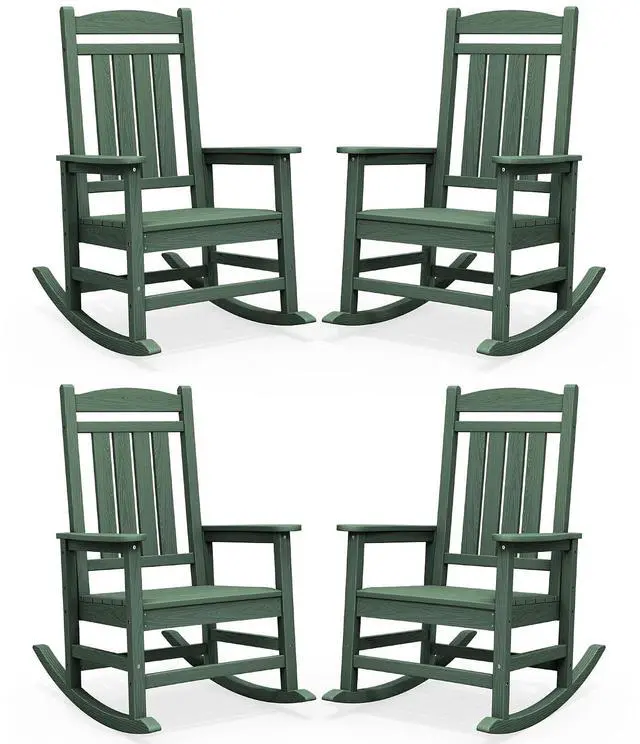 Main image of Oversized HDPE Outdoor Rocking Chair Set of 4, Oversized Patio Rocking Chairs, All-Weather Porch Rockers for Adults, Green