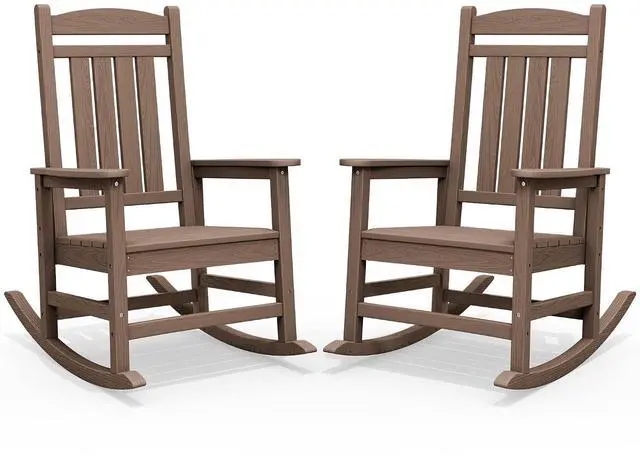 Main image of Oversized HDPE Outdoor Rocking Chair Set of 2, Patio Rocking Chairs, All-Weather Porch Rockers for Adults, Brown