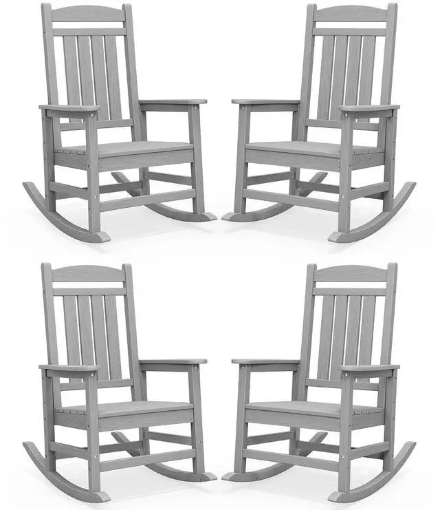 Main image of Oversized HDPE Outdoor Rocking Chair Set of 4, Oversized Patio Rocking Chairs, All-Weather Porch Rockers for Adults, Light Gray