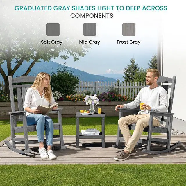 Alt view image 3 of 7 - Oversized Outdoor Rocking Chair, HDPE Patio Rocking Chair All-Weather Porch Rocker for Balcony, Yard, Multi Gray