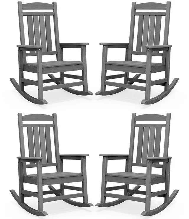 Main image of Oversized Outdoor Rocking Chair Set of 4, HDPE Patio Rocking Chair, All-Weather Porch Rocker for Balcony, Yard, Multi Gray