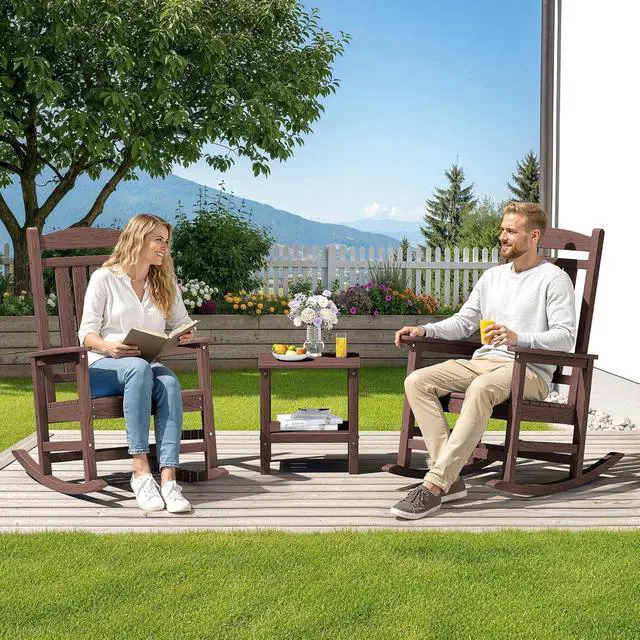 Alt view image 2 of 7 - Oversized HDPE Outdoor Rocking Chair Set of 2, Oversized Patio Rocking Chairs, All-Weather Porch Rockers for Adults, Coffee
