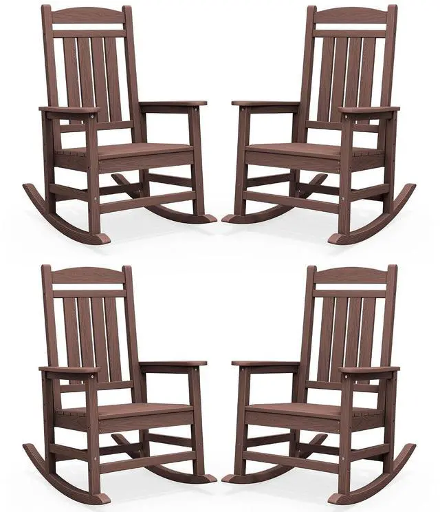 Main image of Oversized HDPE Outdoor Rocking Chair Set of 4, Oversized Patio Rocking Chairs, All-Weather Porch Rockers for Adults, Coffee