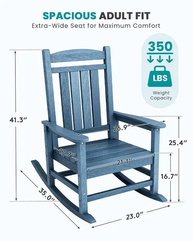 Alt view image 2 of 7 - Oversized Outdoor Rocking Chair, All-Weather Patio Rocking Chair, HDPE Porch Rocker for Adults, Multi Blue