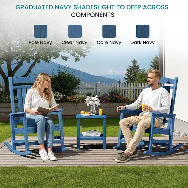 Alt view image 3 of 7 - Oversized Outdoor Rocking Chair, All-Weather Patio Rocking Chair, HDPE Porch Rocker for Adults, Multi Blue