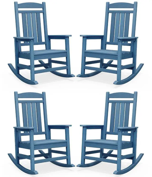 Main image of Oversized Rocking Chairs Set of 4, HDPE Outdoor Rocking Chair, All-Weather Porch Rockers for Patio, Multi Blue