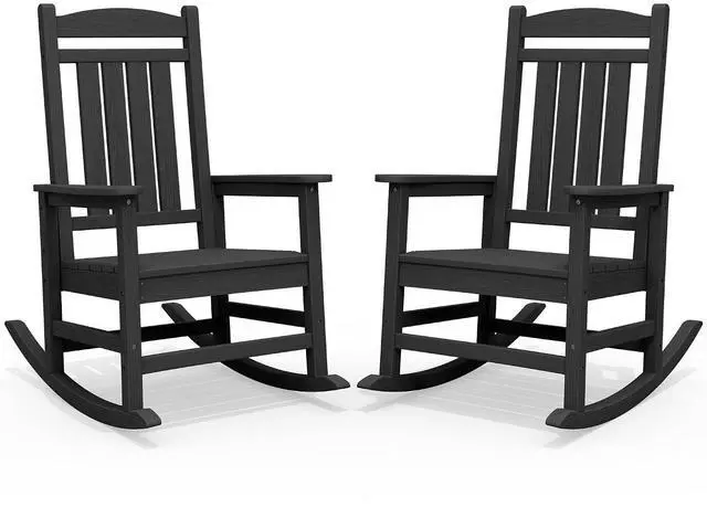 Main image of Oversized HDPE Outdoor Rocking Chair Set of 2, Patio Rocking Chairs, All-Weather Porch Rockers for Adults, Black