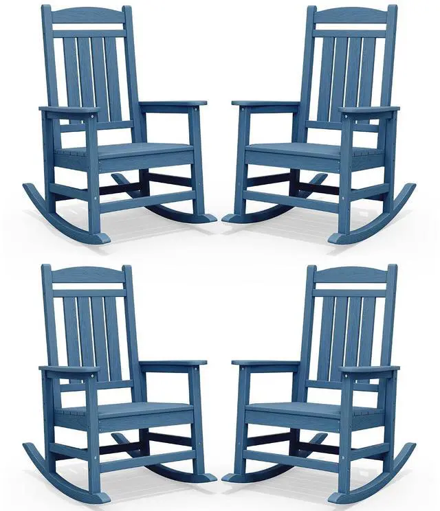 Main image of Oversized Rocking Chairs Set of 4, HDPE Outdoor Rocking Chair, All-Weather Porch Rockers for Patio, Blue