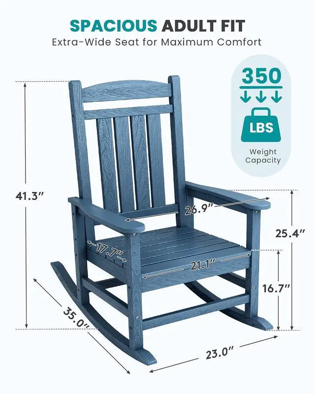 Alt view image 3 of 7 - Oversized Rocking Chairs Set of 4, HDPE Outdoor Rocking Chair, All-Weather Porch Rockers for Patio, Blue