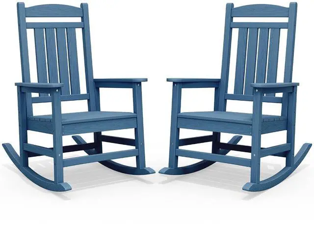 Main image of Oversized Rocking Chairs Set of 2, HDPE Outdoor Rocking Chair, All-Weather Porch Rockers for Patio, Blue