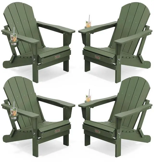 Main image of Adirondack Chair Set of 4, Weather Resistant HIPS Patio Chairs with Cup Holder for Patio Garden Outdoors Fire Pit- Army