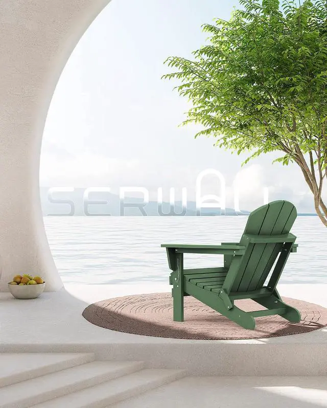 Alt view image 5 of 7 - Adirondack Chair Set of 6, Weather Resistant HIPS Lawn Chairs with Cup Holder for Patio Garden Outdoors Fire Pit- Army