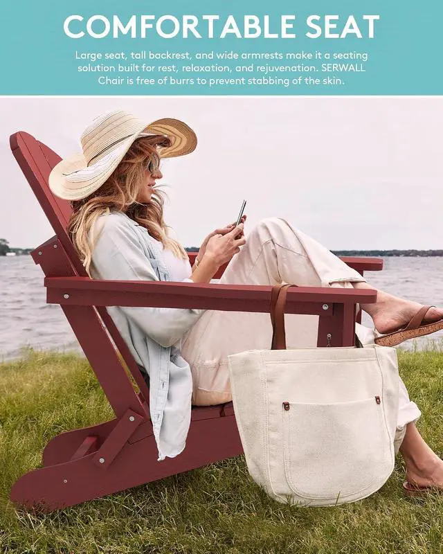 Alt view image 3 of 7 - Folding Adirondack Chair Set of 6 Weather Resistant Lawn Chairs with Cup Holder for Patio - Red