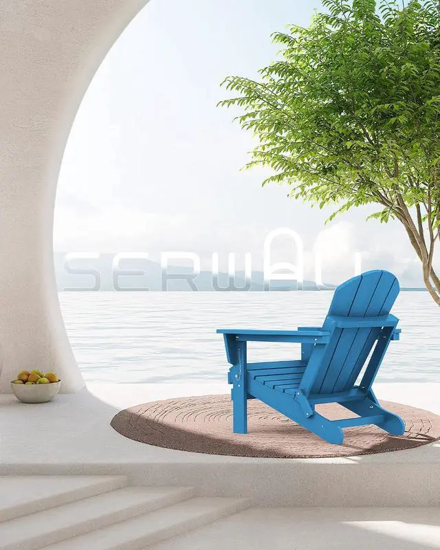 Alt view image 6 of 7 - Folding Adirondack Chair Set of 6, Weather Resistant HIPS Lawn Chairs with Cup Holder for Garden Outdoors Fire Pit- Sapphire