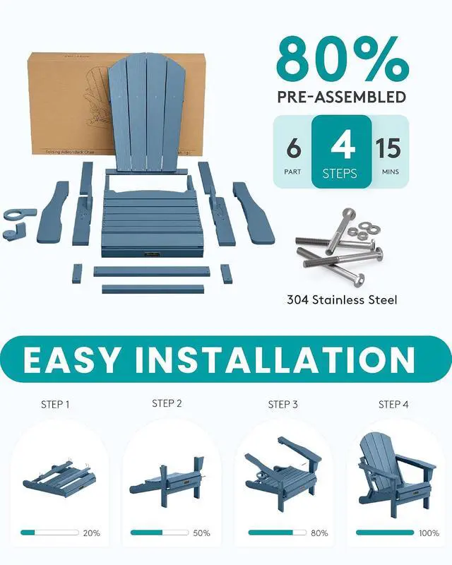 Alt view image 5 of 7 - Foldable Adirondack Chair Set of 2 for Patio Garden Outdoors Fire Pit-Blue