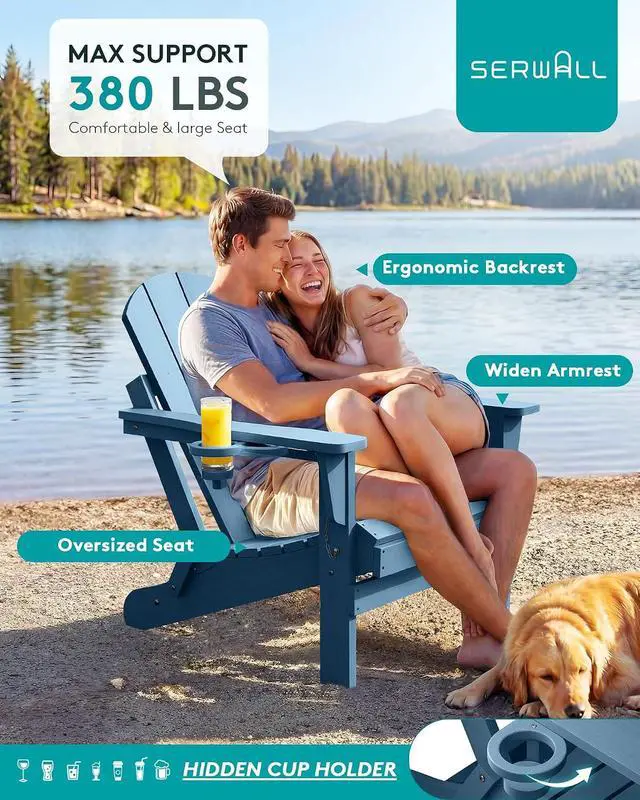 Alt view image 7 of 7 - Foldable Adirondack Chair Set of 2 for Patio Garden Outdoors Fire Pit-Blue