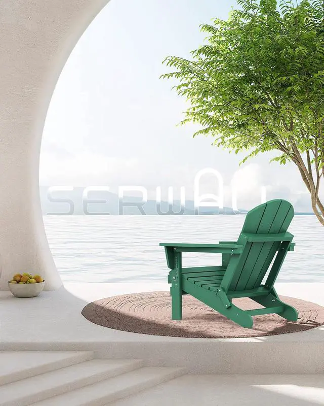 Alt view image 2 of 7 - Folding Adirondack Chair Outdoor Adirondack Chairs with Cup Holder Weather Resistant Patio Chair Weather Resistant for Patio Deck Garden, Backyard Deck, Fire Pit - Green