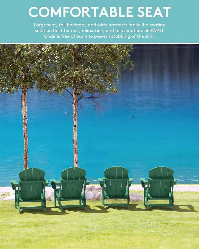 Alt view image 7 of 7 - Folding Adirondack Chair Outdoor Adirondack Chairs with Cup Holder Weather Resistant Patio Chair Weather Resistant for Patio Deck Garden, Backyard Deck, Fire Pit - Green