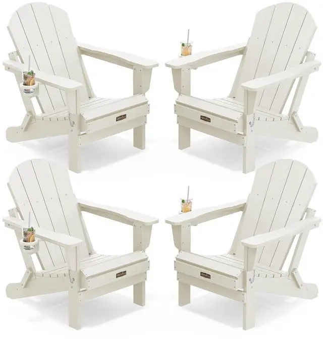Main image of Folding Adirondack Chair Set of 4 for Patio Garden Outdoors Fire Pit Chairs-White